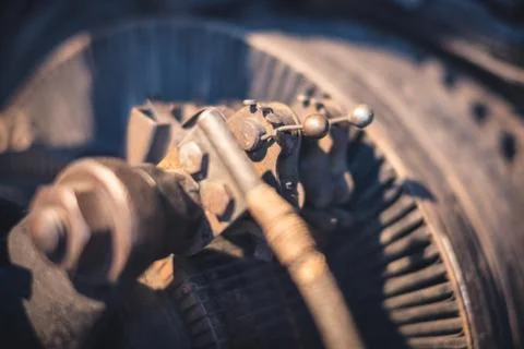 Technical detail of a rusty turbine / engine of an airplane wreckage Stock Photos