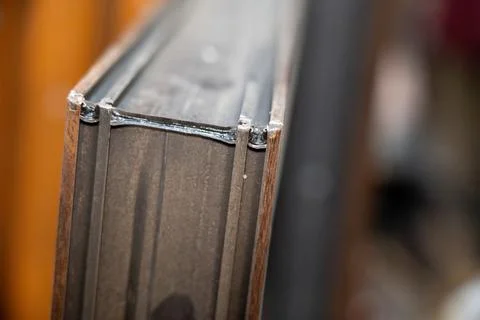 Technical detail of window profile structure with narrow focus and artistic blur Stock Photos