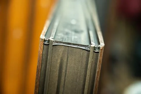 Technical detail of window profile structure with narrow focus and artistic blur Stock Photos