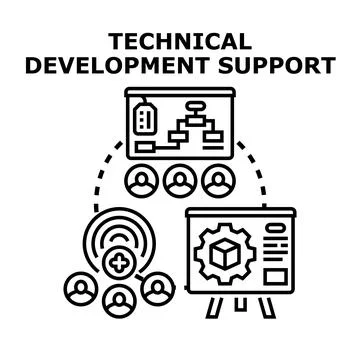 Technical development support providing engineering solutions and teamwork Stock Illustration