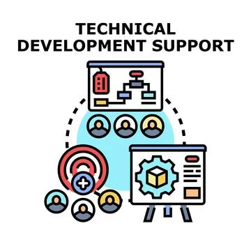 Technical development support providing engineering solutions and teamwork Stock Illustration