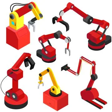 Technical devices for loading parcels. Mechanical robotic hands, equipment for Illustrazione stock