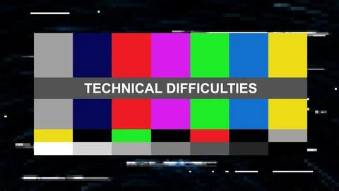 Technical Difficulties Screen with SMPTE Color Bars and Glitch Effect Ilustración de archivo