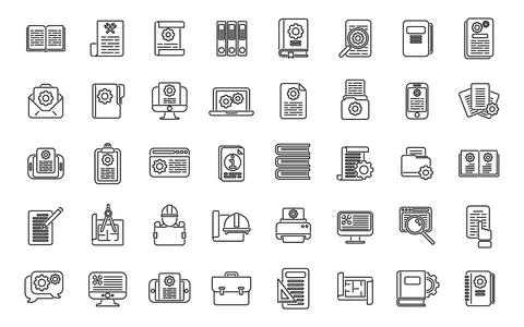 Technical document icons set outline vector. Building manual Ilustración de archivo