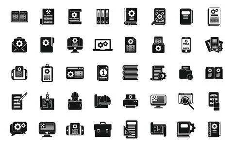 Technical document icons set simple vector. Building manual Ilustración de archivo