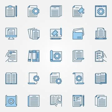 Technical documentation blue icons set - vector document signs Stock Illustration