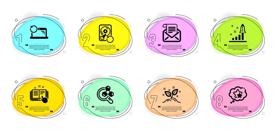 Technical documentation, Development plan and Startup concept icons set. Vector Stock Illustration