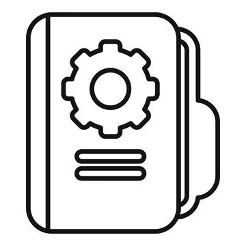 Technical documentation folder with cogwheel icon showing development process Stock Illustration