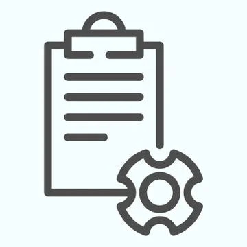 Technical documentation line icon. Instruction for astronaut with gear wheel Stock Illustration