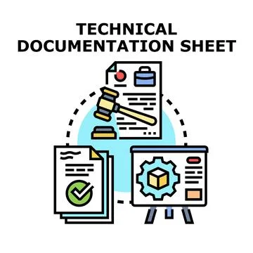 Technical documentation sheet reviewing process concept Stock Illustration