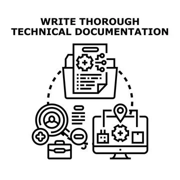 Technical documentation writing process and development workflow Illustrazione stock