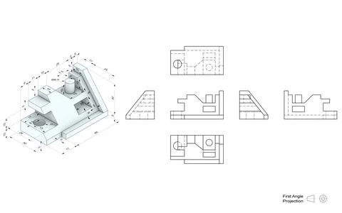 Technical drawing of a 3D model Stock Illustration