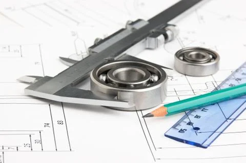 Technical drawing and bearing Foto stock