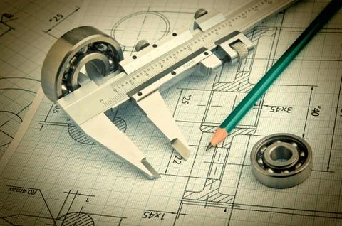 Technical drawing and bearing Foto stock