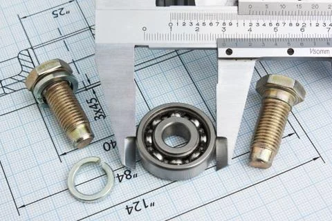 Technical drawing and caliper Stock Photos
