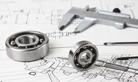 Technical drawing and calliper Stock Photos