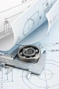 Technical drawing and callipers Stock Photos