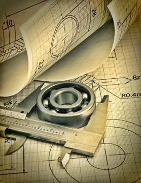Technical drawing and callipers Stock Photos