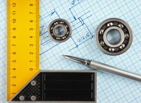 Technical drawing and setsquare Stock Photos