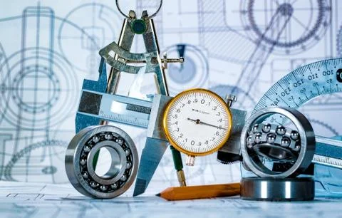 Technical drawing and tools Foto stock