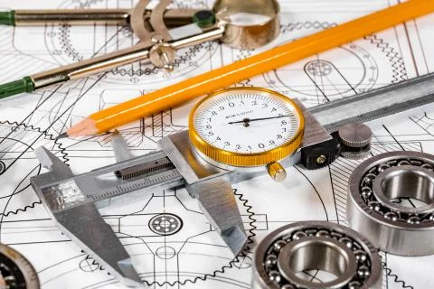 Technical drawing and tools Stock Photos