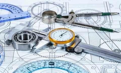 Technical drawing and tools Stock Photos