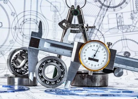 Technical drawing and tools Stock Photos