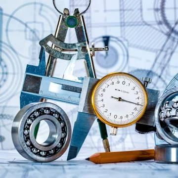 Technical drawing and tools Stock Photos