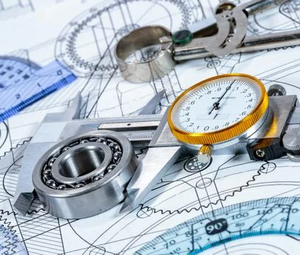 Technical drawing and tools Foto stock