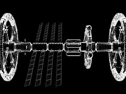 Technical drawing animated horizontally on black Stockbeeldmateriaal 84902951