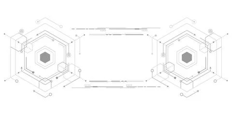 Technical drawing background . Geometric lines and squares. Technology Bann.. Stock Illustration