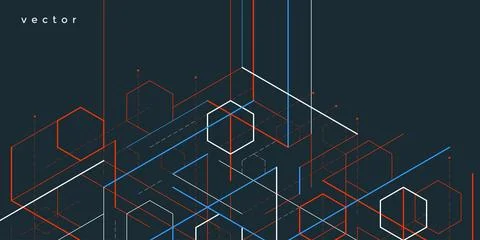 Technical drawing background . Geometric lines and squares. Technology Bann.. 스톡 일러스트