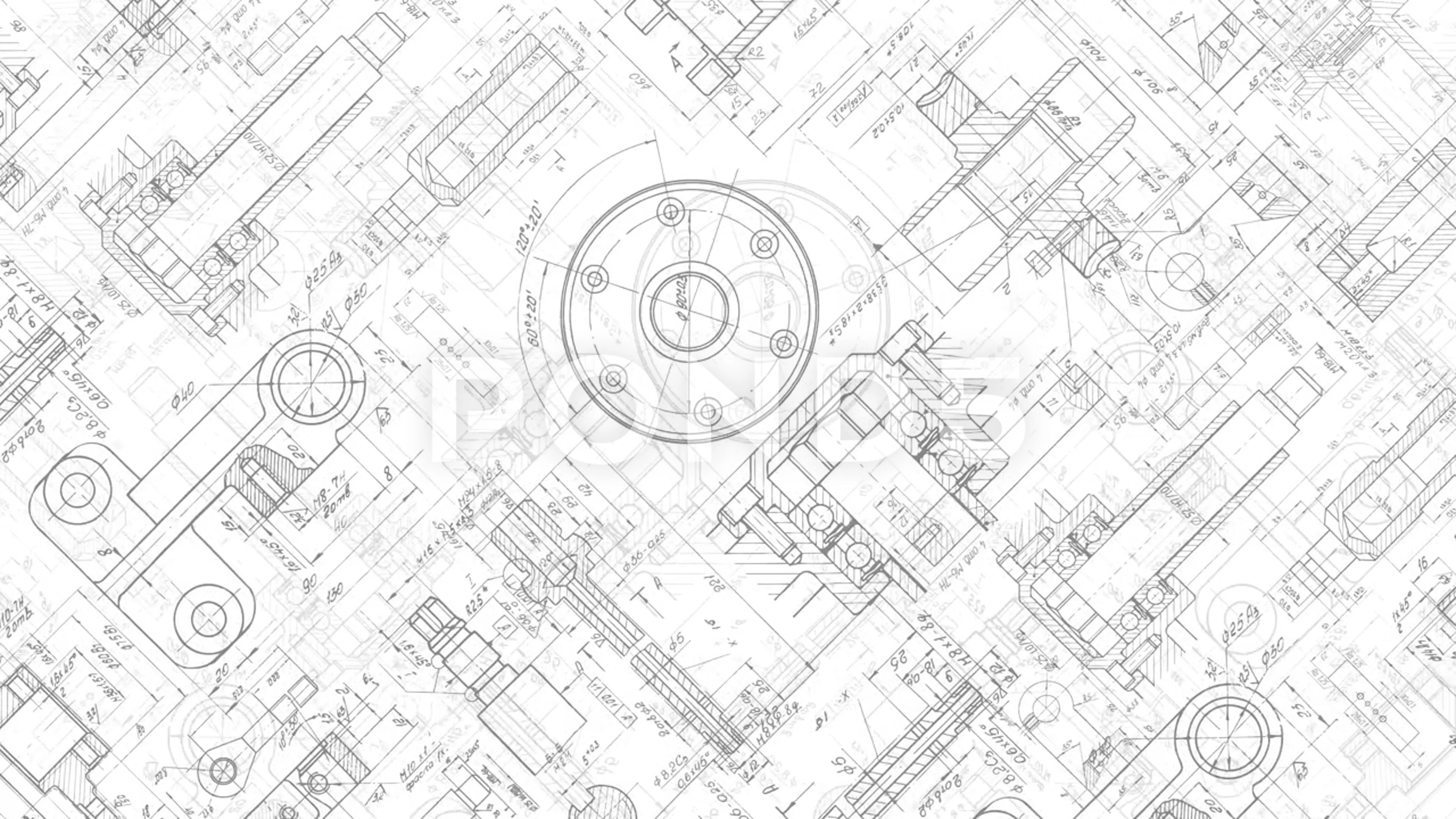 Foto Technical drawing background .Mechanical Engineering drawing.