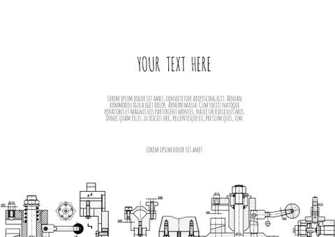 Technical drawing background . Mechanical Engineering drawing. Engine line Illustrazione stock