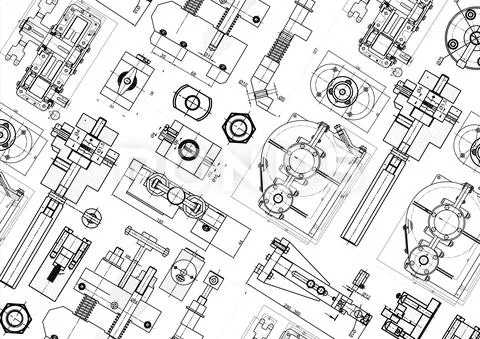 Technical drawing background . Mechanical Engineering drawing. Engine ...