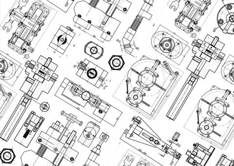 Technical drawing background . Mechanical Engineering drawing. Engine line Illustrazione stock