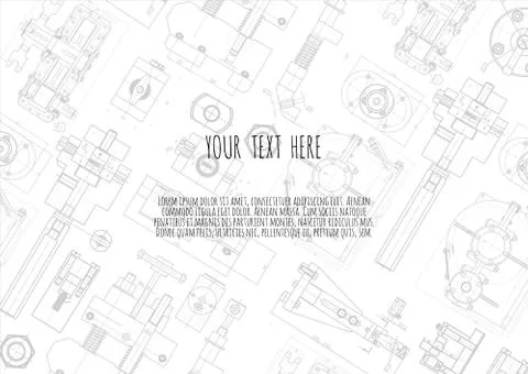 Technical drawing background . Mechanical Engineering drawing. Engine line Stock Illustration
