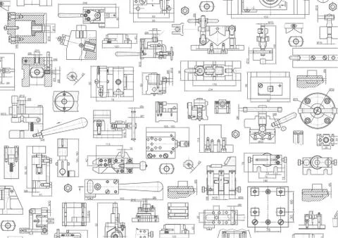 Technical drawing background . Mechanical Engineering drawing. Engine line Illustrazione stock