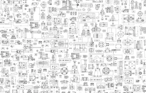 Technical drawing background . Mechanical Engineering drawing. Engine line Stock Illustration