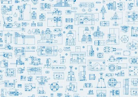 Technical drawing background . Mechanical Engineering drawing. Engine line Illustrazione stock