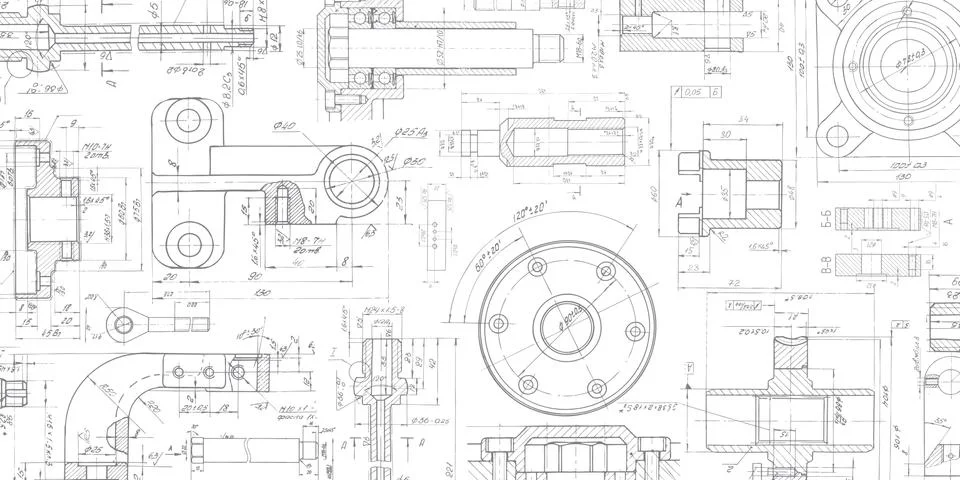 Technical drawing background .Mechanical Engineering drawing Stock Illustration
