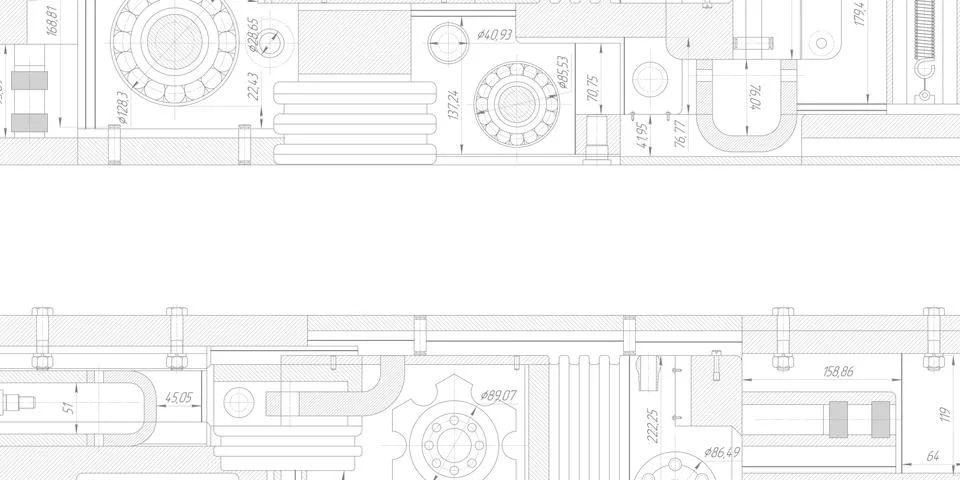 Technical drawing background .Mechanical Engineering drawing.Rotating gears.V Stock Illustration