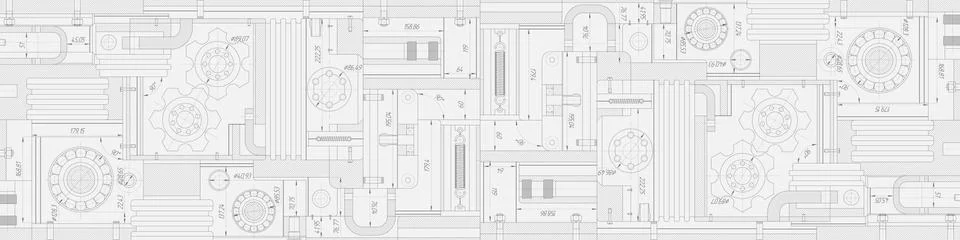 Technical drawing background .Mechanical Engineering drawing.Rotating gears.V Stock Illustration