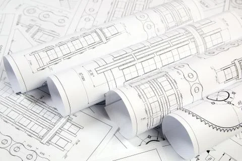 Technical drawing of driving roller chain. Engineering, technology and metalw 库存照片
