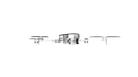 Technical Drawing of a Drone in High-Contrast Black and White Style Illustrazione stock