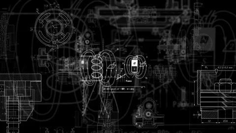 Technical drawing engineering physics animation background Stock Footage 339302927