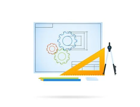 Technical drawing of gear mechanism Stock Illustration