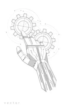 Technical drawing of gears . Robot hand. Mechanical Engineering background . Stock Illustration