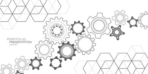 Technical drawing of gears .Rotating mechanism of round parts .Machine tech.. Stock Illustration
