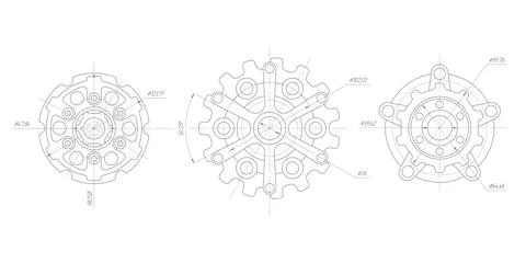 Technical drawing of gears.Mechanical Engineering background . Stock Illustration